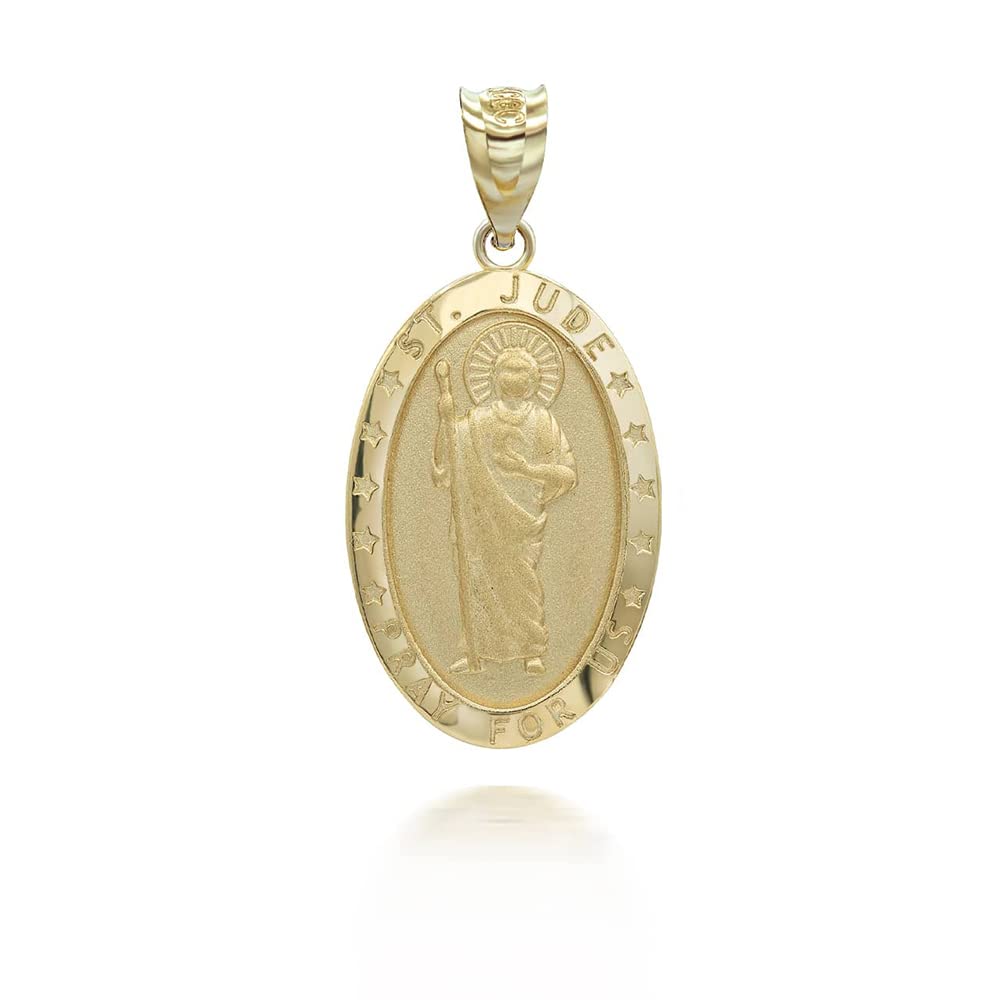 High Polish 10K Yellow Gold St. Saint Jude Pray For Us Oval Medal Pendant