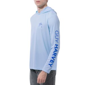 Guy Harvey Men's Long Sleeve Performance Sun Protection Hoodie UPF 50+, Powder Blue, Medium