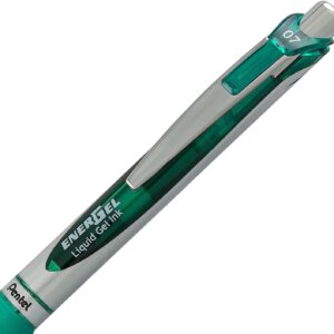 Pentel EnerGel 0.7 mm Liquid Gel Ink Pens - Pack of 5 Green Deluxe RTX Energel Pens with 3 Refills