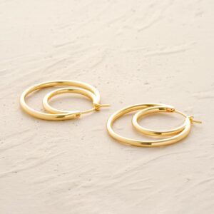 MYEARS Women Double Hoop Earrings Gold Inside-out 14K Gold Filled Small Simple Handmade Hypoallergenic Everyday Illusion Jewelry