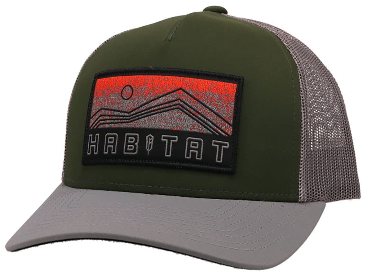 Hooey Habitat in Green and Grey Five Panel Trucker with Black Orange and Grey Rectangle Patch 6012TGRGY