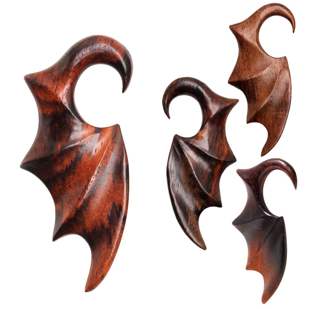 Pierced Owl Sono Wood Bat Wing Hanging Taper Plugs, Sold as a Pair (6mm (2GA))