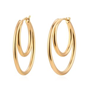 myears women double hoop earrings gold inside-out 14k gold filled small simple handmade hypoallergenic everyday illusion jewelry