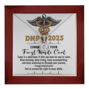 first white coat ceremony dnp doctor of nursing practice medical student 2023 eternal hope necklace gifts mahogany style luxury box