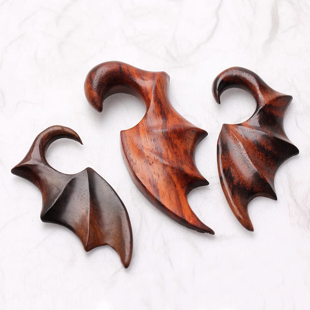 Pierced Owl Sono Wood Bat Wing Hanging Taper Plugs, Sold as a Pair (6mm (2GA))