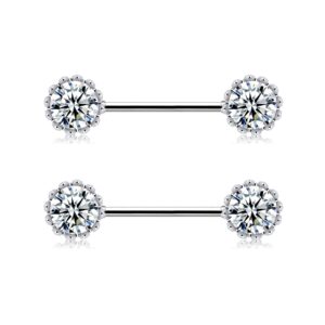 Melighting 14G Nipple Rings Shiny Clear CZ Dainty 316L Surgical Steel Nipple Piercing Barbell Nipple Bars Nipple Piercing Jewelry for Women Men