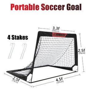 L RUNNZER Kids Soccer Goals Set of 2, Soccer Nets for Backyard Practice or Indoor Games, Easy Assembly and Storage with Carry Case,4ft*3ft,2 Set Black