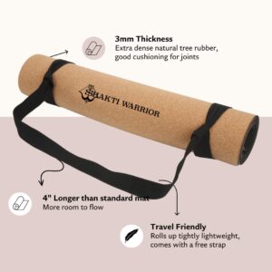 Shakti Warrior Akasa cork yoga mat - Artist Designed, Premium eco friendly mats, Non Slip, Non toxic, Great For Regular & Hot Yoga, Pilates and Workouts (72 inch x 24 inch x 3mm thick)