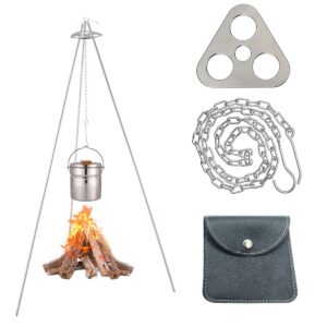 CA Mode Camping Tripod Board Accessories Set Stainless Steel Campire Support Plate - Turn Branches into Campfire Tripod with Adjustable Chain for Hanging Cookware - Perfect Outdoor Cooking