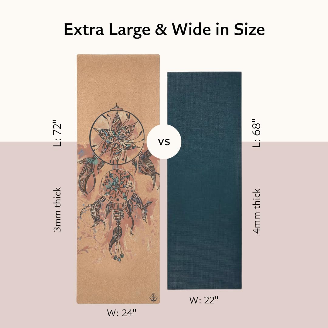 Shakti Warrior Akasa cork yoga mat - Artist Designed, Premium eco friendly mats, Non Slip, Non toxic, Great For Regular & Hot Yoga, Pilates and Workouts (72 inch x 24 inch x 3mm thick)