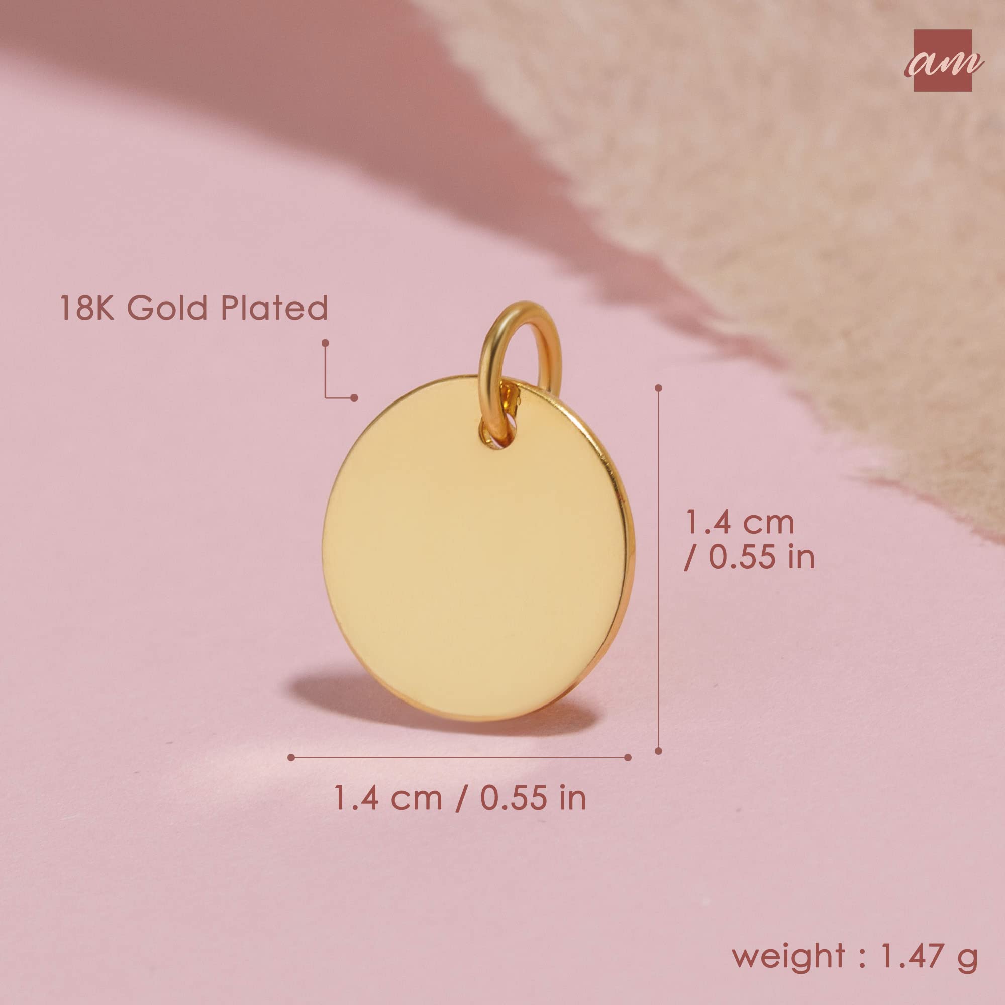 Amberta Women 925 Sterling Silver Minimalist Coin Pendant: 18Ct Gold Plated Polished Flat Pendant