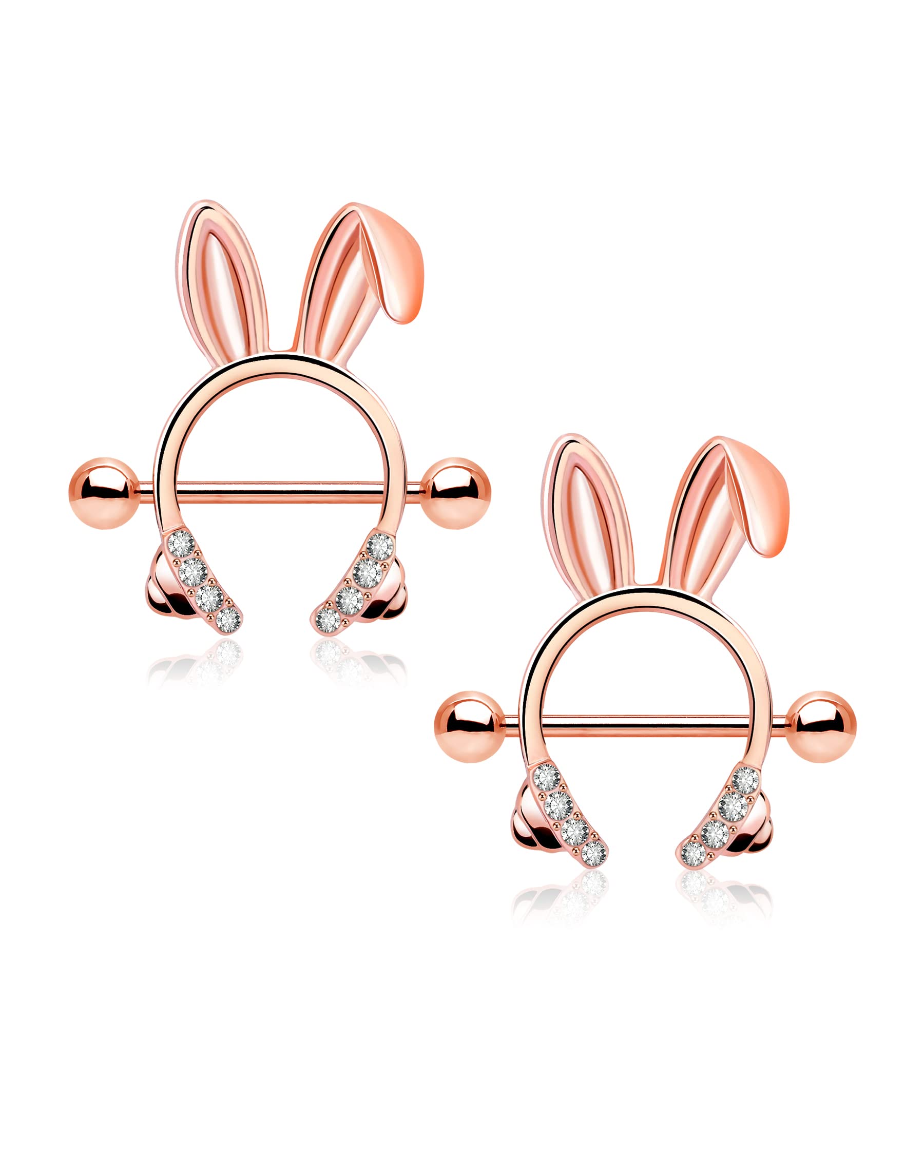 Melighting Bunny Nipple Rings 14G Nipple Piercing Jewelry Surgical Steel 316L Rosy Ear Clear CZ Dainty Nipple Piercing Barbell for Women