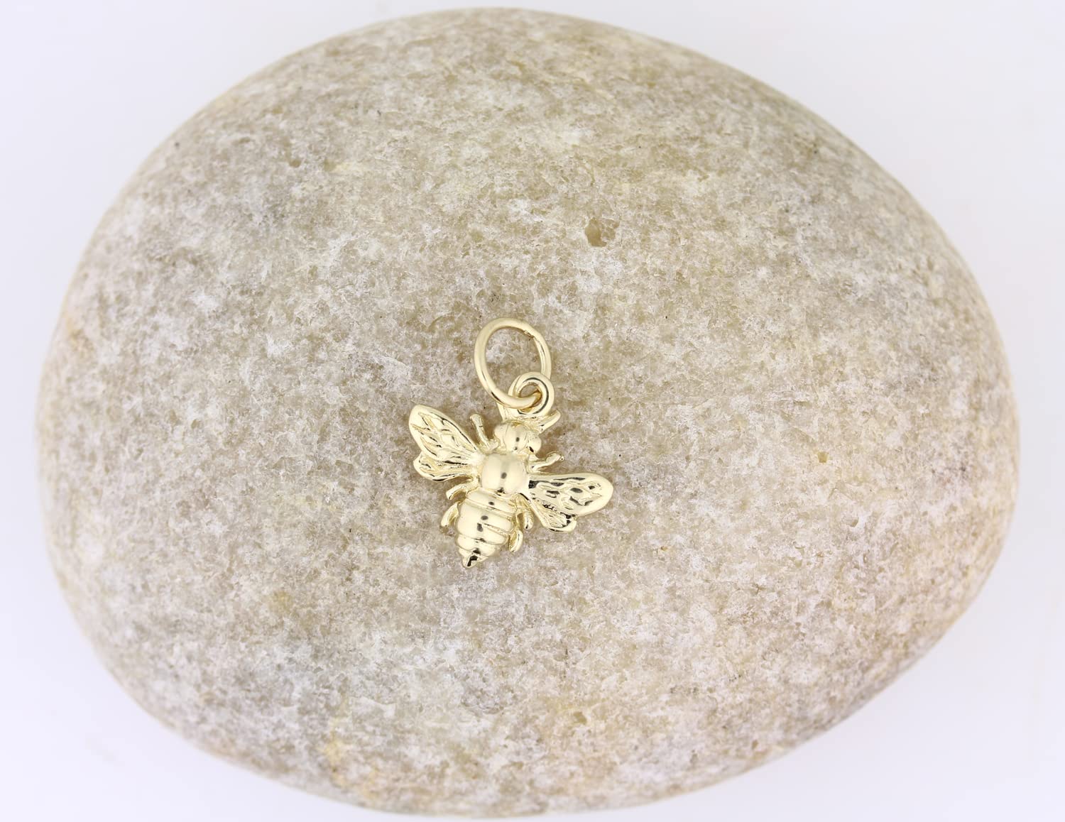 GNGJewel Solid 14k Gold 3D Tiny Bee Necklace Bumble Bee Queen Bee Bumblebee Charm Pendant Necklace (Pendant Only, Yellow Gold)