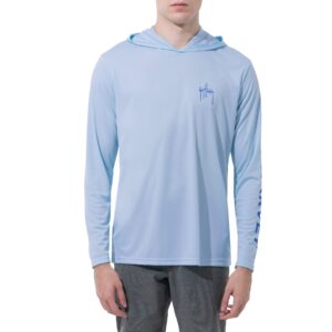 guy harvey men's long sleeve performance sun protection hoodie upf 50+, powder blue, medium