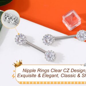 Melighting 14G Nipple Rings Shiny Clear CZ Dainty 316L Surgical Steel Nipple Piercing Barbell Nipple Bars Nipple Piercing Jewelry for Women Men