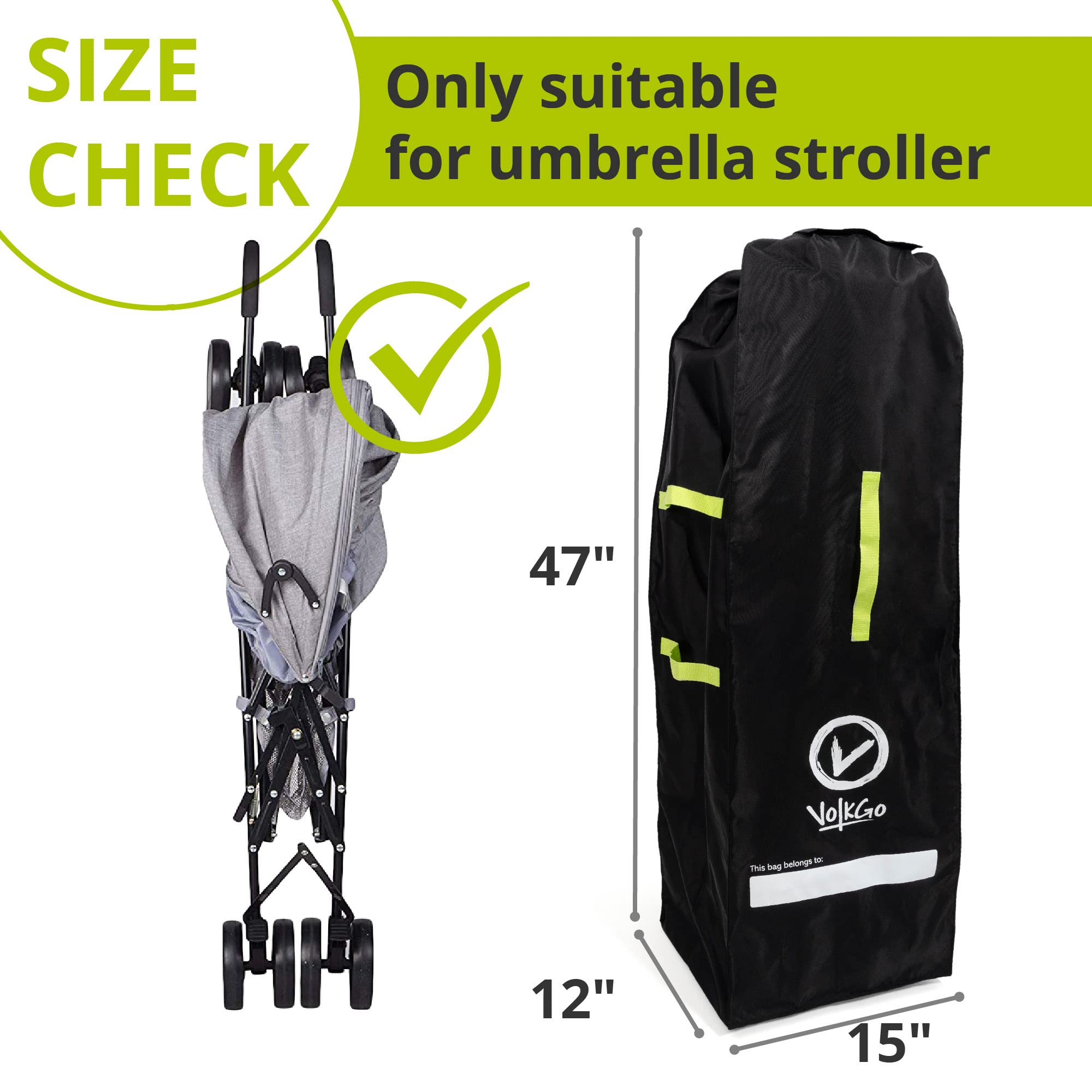 VolkGo Gate Check Bag for Single Umbrella Strollers & Double Stroller Bag for Airplane Travel, Water-Resistant, for Safe & Secure Stroller, Easy Carrying, Includes Stretch Pouch, with E-Book