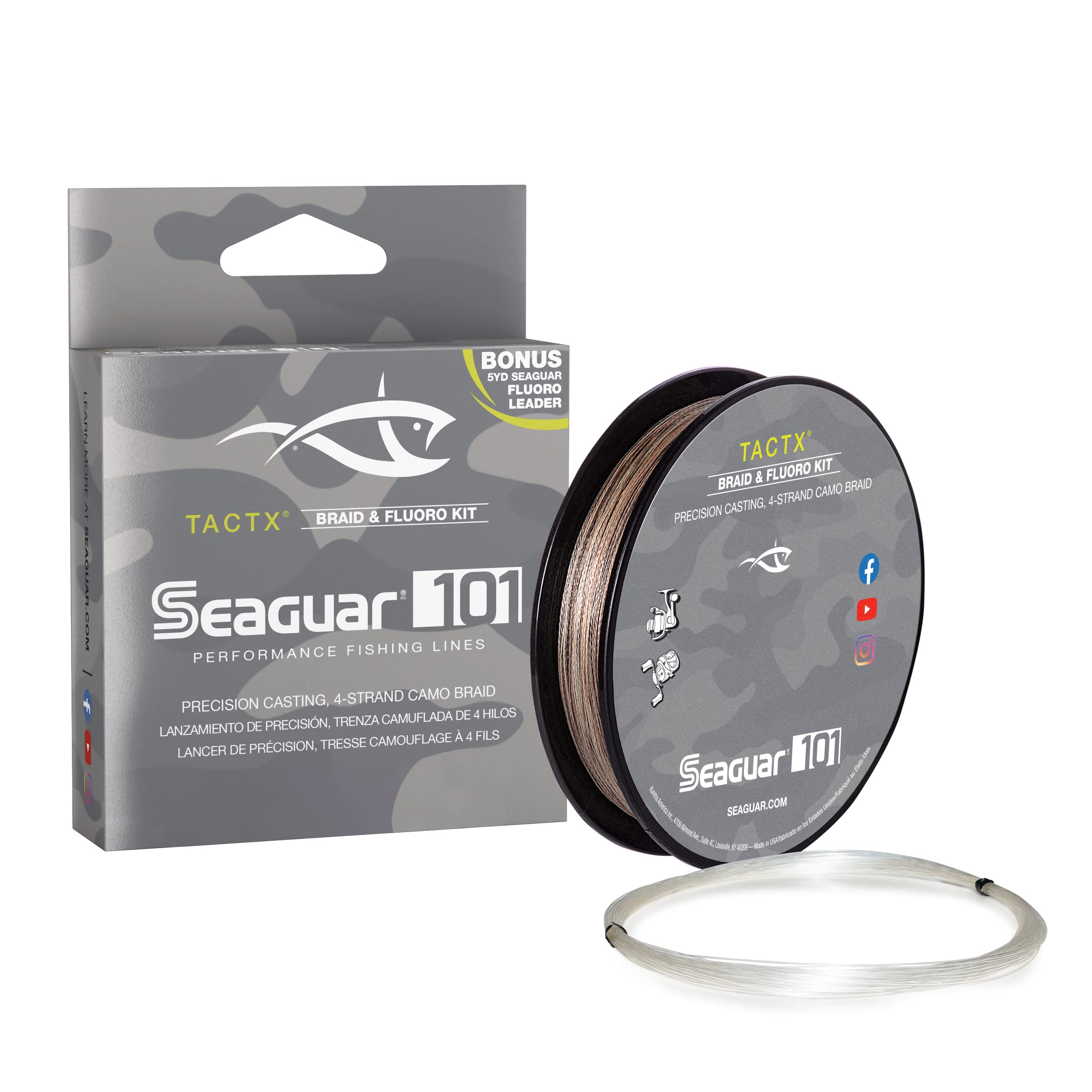 Seaguar 101 TACTX Braided Camo Fishing Line & Fluoro Kit, with Free 5lb Leader - 40lbs, 300yds Break Strength/Length - 40TCX300