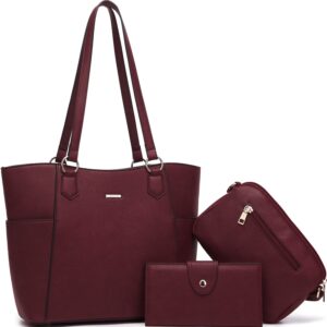 Tote Handbags for Women Purse and Wallet Set Large Shoulder Bags Crossbody Purses Satchel WineRed