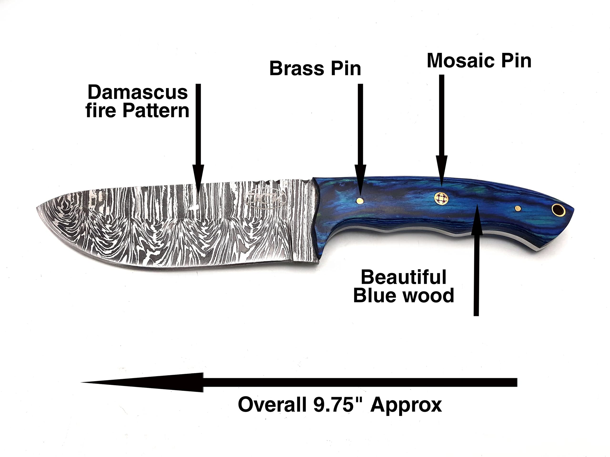 BCK damascus knife damascus steel hunting knife Fixed Blade Hunting Knife with Sheath - Damascus Knife with Blue Wood Handle - 9.75 Inches Handmade Camping Knife Prime Quality EDC camping Knife.