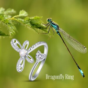 Palpitate Rings Dragonfly Jewelry Created Opal Dragonfly Ring for Women Sterling Silver Dragonfly Gifts