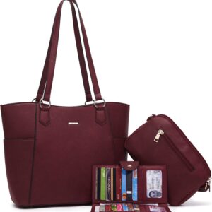 Tote Handbags for Women Purse and Wallet Set Large Shoulder Bags Crossbody Purses Satchel WineRed