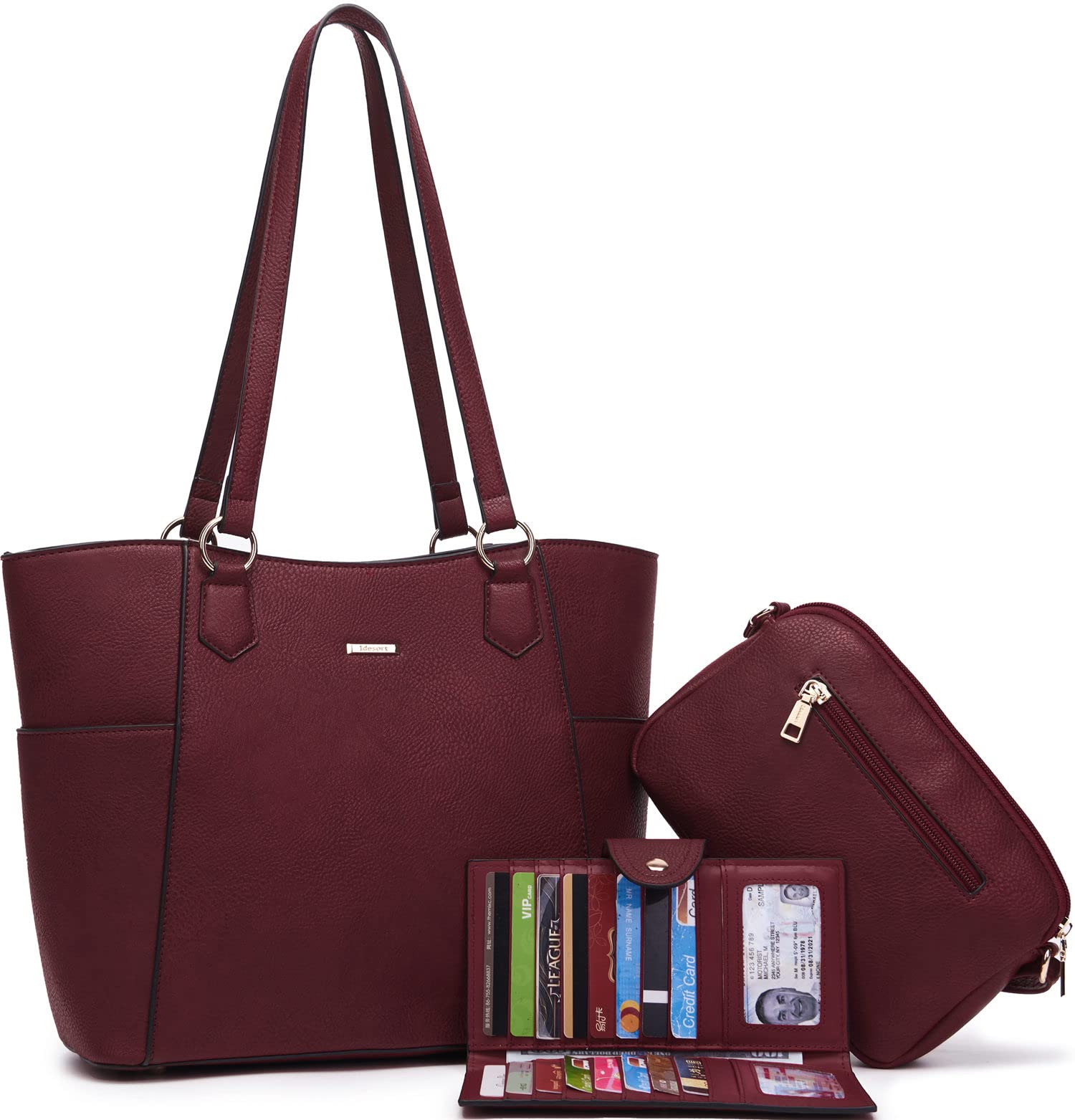 Tote Handbags for Women Purse and Wallet Set Large Shoulder Bags Crossbody Purses Satchel WineRed