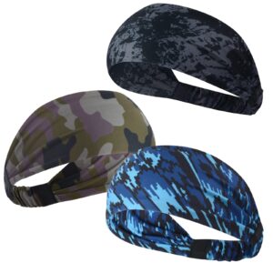 SUNLAND Workout Headbands for Men 3 Pack Sweat Bands Headbands Men Sports Headband for Running Cycling Basketball Yoga