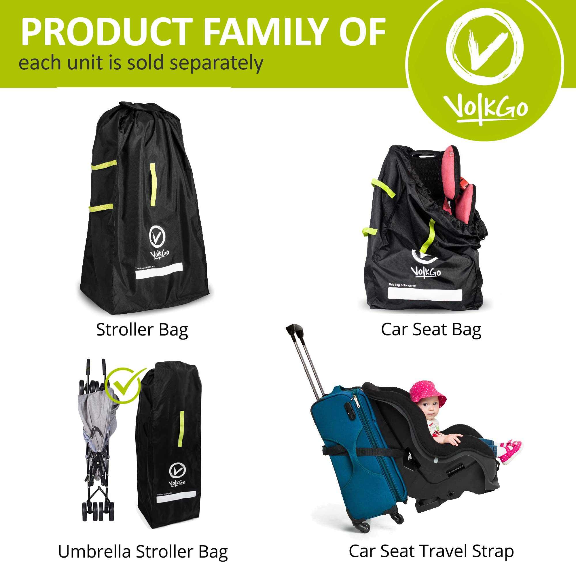 VolkGo Gate Check Bag for Single Umbrella Strollers & Double Stroller Bag for Airplane Travel, Water-Resistant, for Safe & Secure Stroller, Easy Carrying, Includes Stretch Pouch, with E-Book