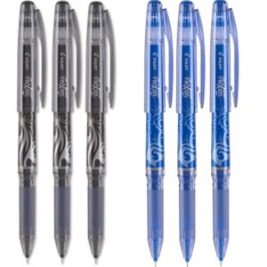 PILOT FriXion Point Erasable & Refillable Gel Ink Pens, Extra Fine Point, Blue Ink, 3 Black and 3 Blue