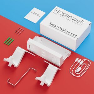 Hosanwell Switch Wall Mount, Wall Mount for Switch/Switch OLED, with Hooks for Hanging Joy-Cons, Dual Controller Holder with Non-Slip Mat, White