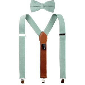 Spring Notion Mens' Linen Blend Suspenders and Bow Tie Set for Groomsmen Wedding, Sage 42 Inch