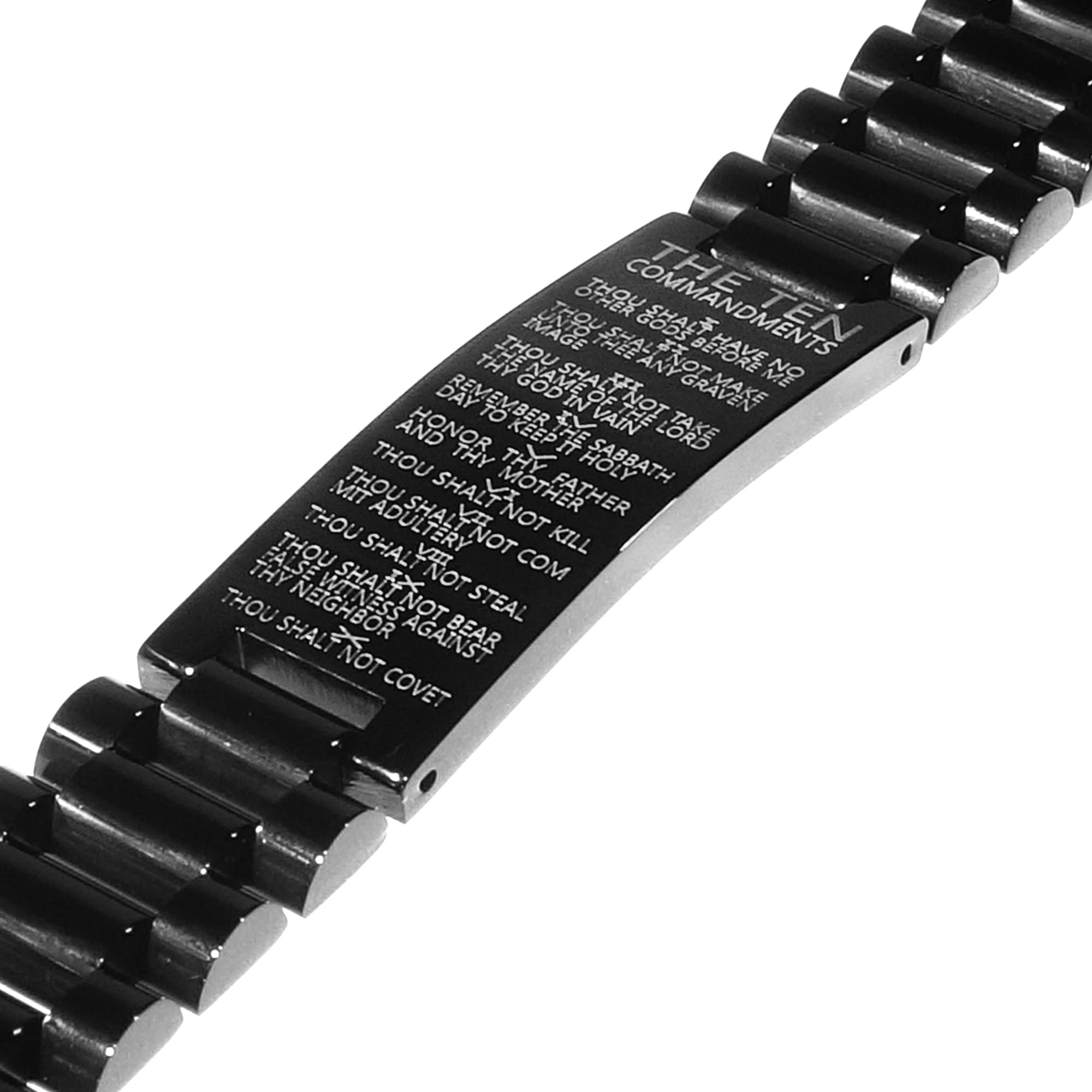 GeekPromise Christian Bracelet TEN COMMANDMNTS Black Stainless steel High precision Solid Adjustablele Various styles Gift for Christians (black-a3, 8.3inch)