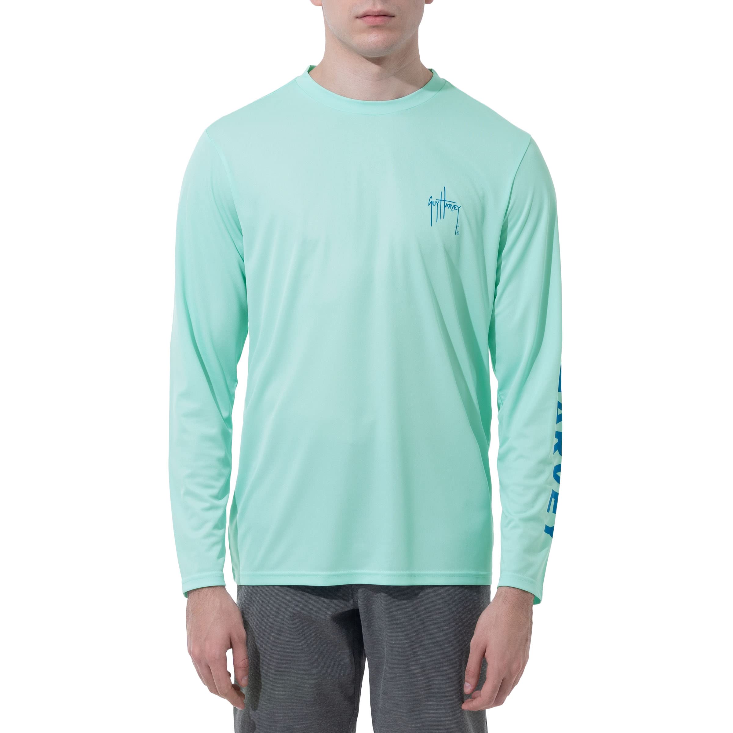 Guy Harvey Men's Long Sleeve Performance Sun Protection Shirt UPF 50+, Beach Glass, 3X-Large