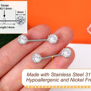 Melighting 14G Nipple Rings Shiny Clear CZ Dainty 316L Surgical Steel Nipple Piercing Barbell Nipple Bars Nipple Piercing Jewelry for Women Men