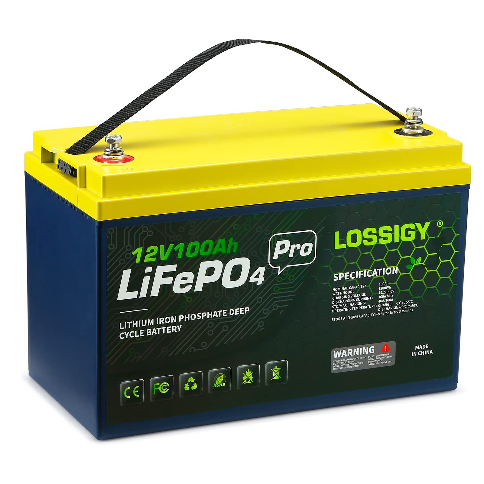 LOSSIGY 12V 100AH Lifepo4 Battery, Deep Cycle Rechargeable Lithium with BMS, 10 Yrs Lifespan, Prefect for Any Solar System, Best for Replacement Your Olds.