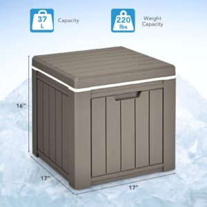 GYMAX Camping Cooler, Insulated 40 Qt Heavy Duty Ice Chest with Built-in Handles and Detachable Lid, Keeps Ice for 24H, Multifunctional Cooler for Beach, Picnic, Camping Outdoors (Brown)