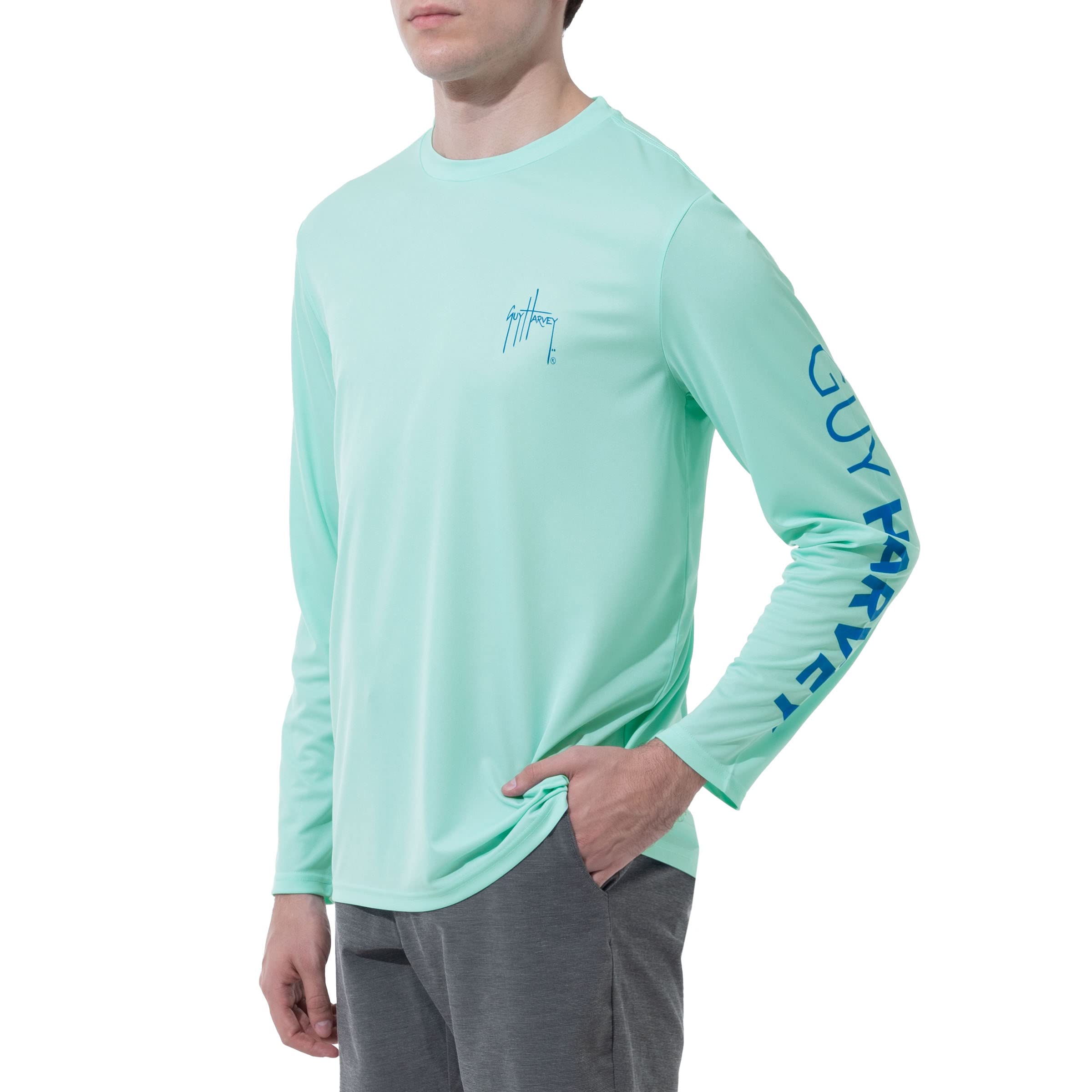 Guy Harvey Men's Long Sleeve Performance Sun Protection Shirt UPF 50+, Beach Glass, 3X-Large