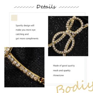 Bodiy Crystal Body Chain Bra Gold Rhinestones Chest Chains Bikini Rave Party Jewelry Circle Sparkly Accessories for Women and Girls