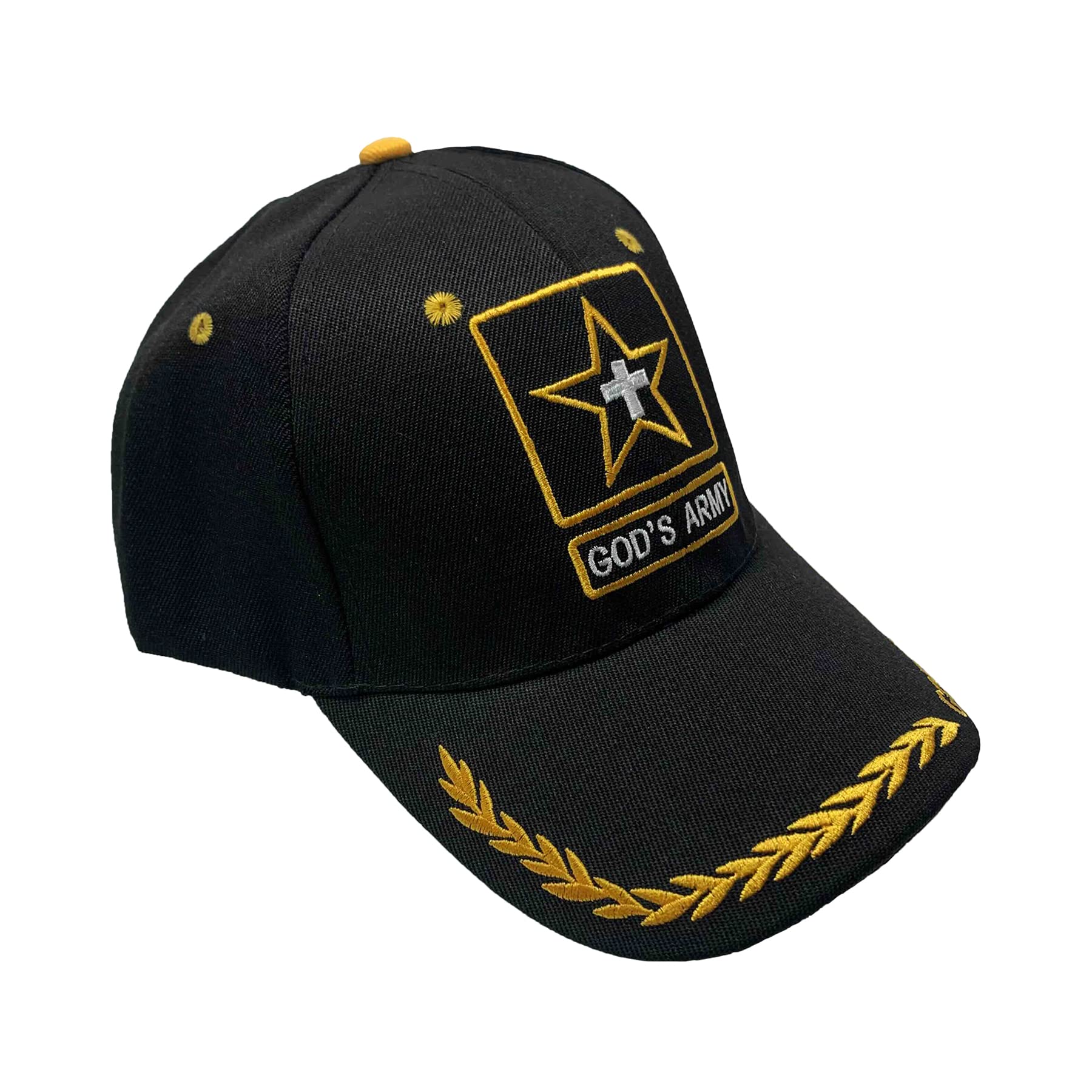 Gods Army Black Canvas Baseball Cap with Embroidery | One Size Fits All | Hook & Loop Closure | 100% Cotton | Adjustable Velcro Band in Back | 6 Panel hat w/ 6 Eyelets