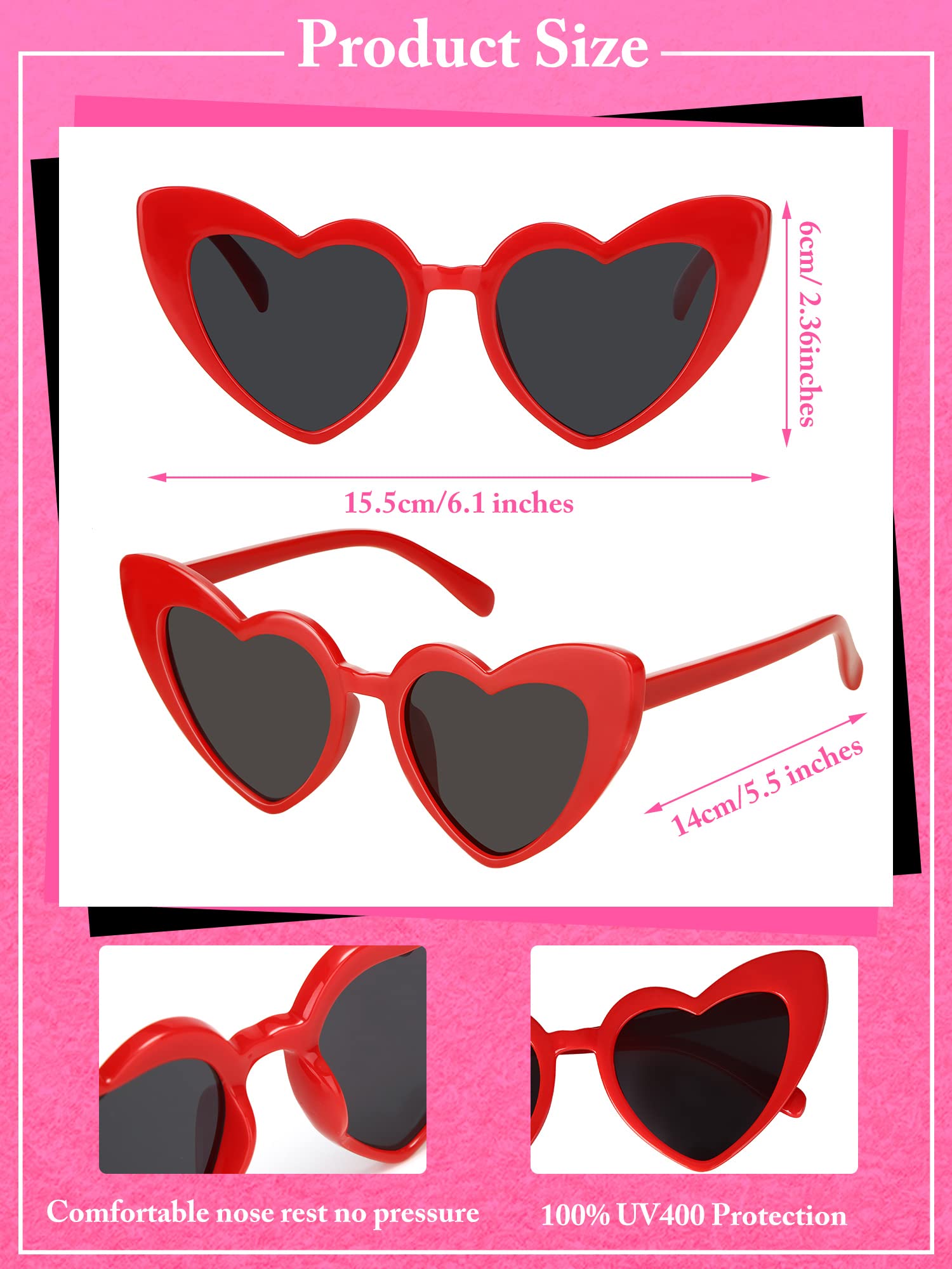 Flutesan 12 Pack Bachelorette Sunglasses Bride Bridesmaid Sunglasses Heart Shaped Sunglasses Women Eyeglasses for Party (Mixed Colors)