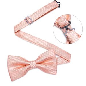 DiBanGu Men's Silk Pretied Bow Ties Adjustable Blush Pink Bowtie and Lapel Pin Handky Cufflinks Set for Husband Wedding