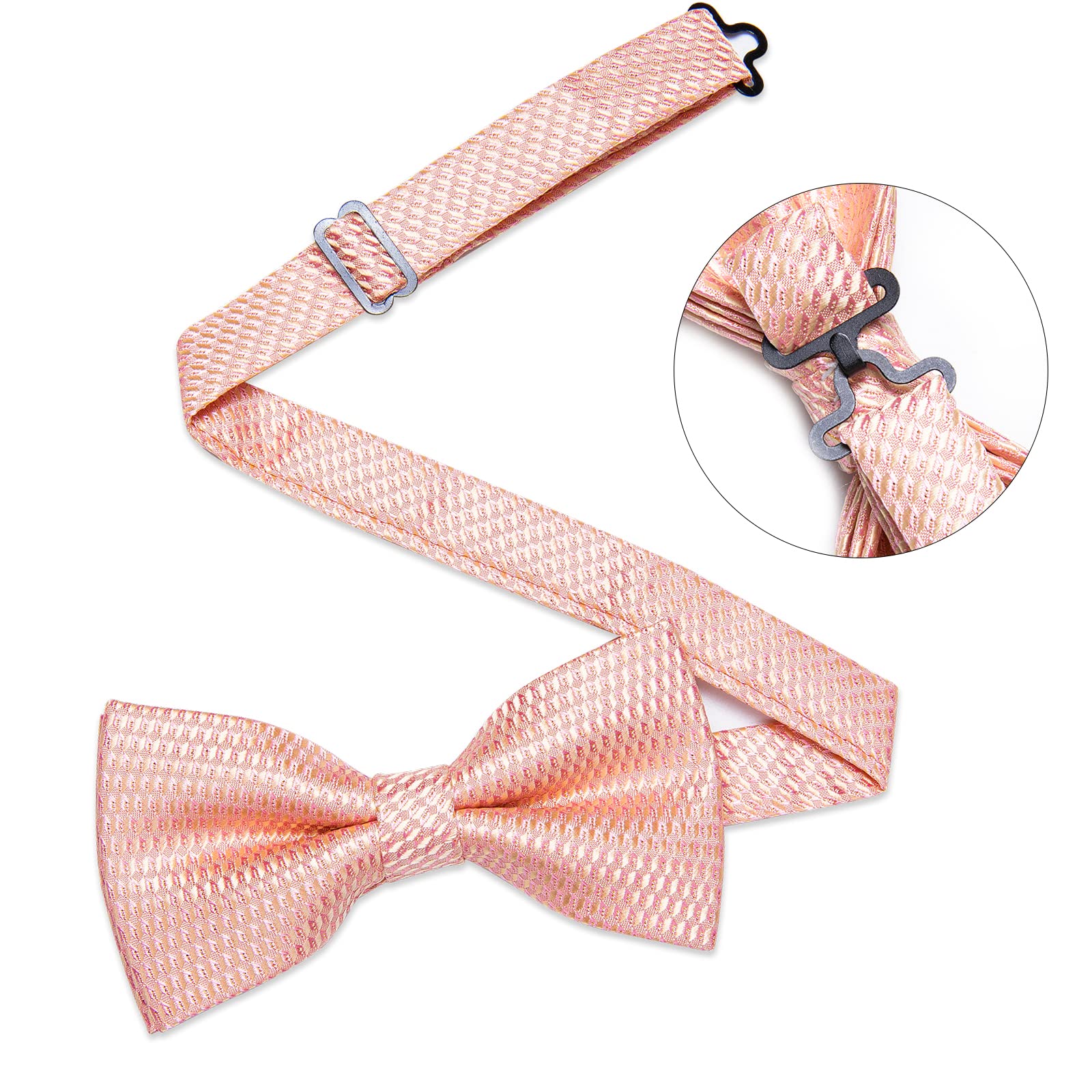 DiBanGu Men's Silk Pretied Bow Ties Adjustable Blush Pink Bowtie and Lapel Pin Handky Cufflinks Set for Husband Wedding