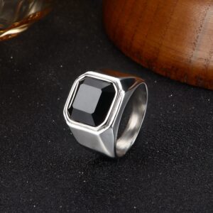 SAILIMUE 3Pcs Stainless Steel Signet Rings for Men Women Black Silver Simple Square Agate Solid Polished Biker Band Pinky Thumb Rings Set Size 10