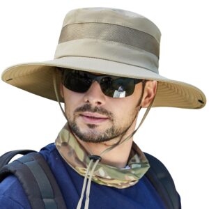 Muryobao Men's Boonie Hat UPF 50+ Summer Sun Hat UV Protection Wide Brim Waterproof Bucket Hat for Safari Garden Beach Fishing Cap Khaki