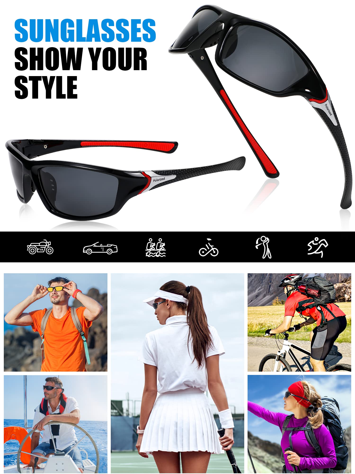 9 Pairs Polarized Sports Sunglasses Driving Shades Running Sunglasses for Men Polarized Tactical Sunglasses(Classic Colors)