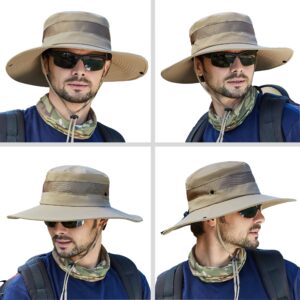 Muryobao Men's Boonie Hat UPF 50+ Summer Sun Hat UV Protection Wide Brim Waterproof Bucket Hat for Safari Garden Beach Fishing Cap Khaki