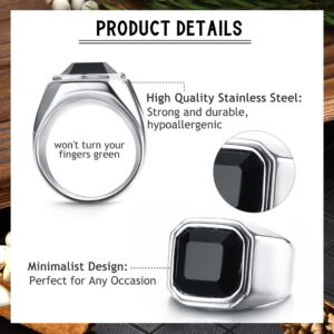 SAILIMUE 3Pcs Stainless Steel Signet Rings for Men Women Black Silver Simple Square Agate Solid Polished Biker Band Pinky Thumb Rings Set Size 10