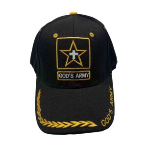 Gods Army Black Canvas Baseball Cap with Embroidery | One Size Fits All | Hook & Loop Closure | 100% Cotton | Adjustable Velcro Band in Back | 6 Panel hat w/ 6 Eyelets