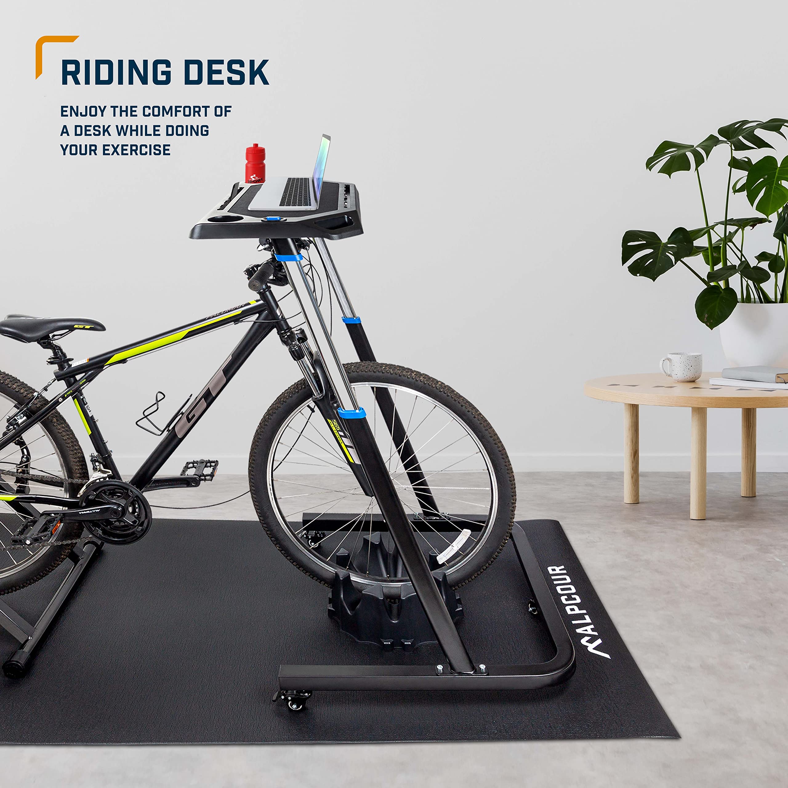 Portable Multi-Tasking Bike Trainer Fitness Desk – with 4-Tier Riser Block for Front Wheel with Anti-Skid Design