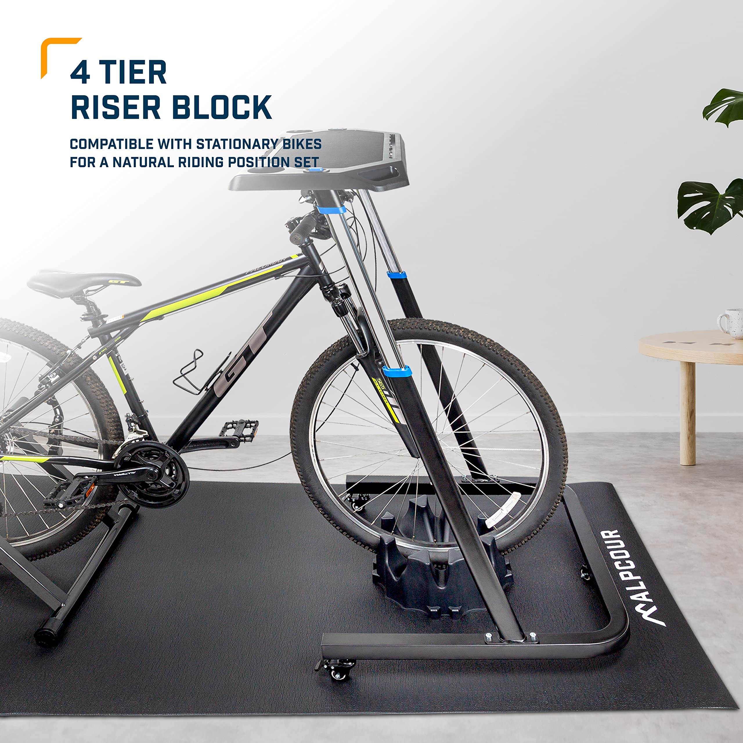 Portable Multi-Tasking Bike Trainer Fitness Desk – with 4-Tier Riser Block for Front Wheel with Anti-Skid Design